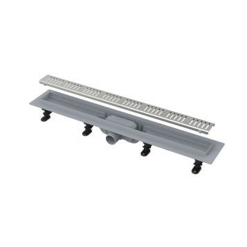 Желоб водоотводящий SIMPLE AlcaPlast L=550мм, с порогами для перфорированной решетки, пластик, с решеткой из нержавеющей стали, матовый