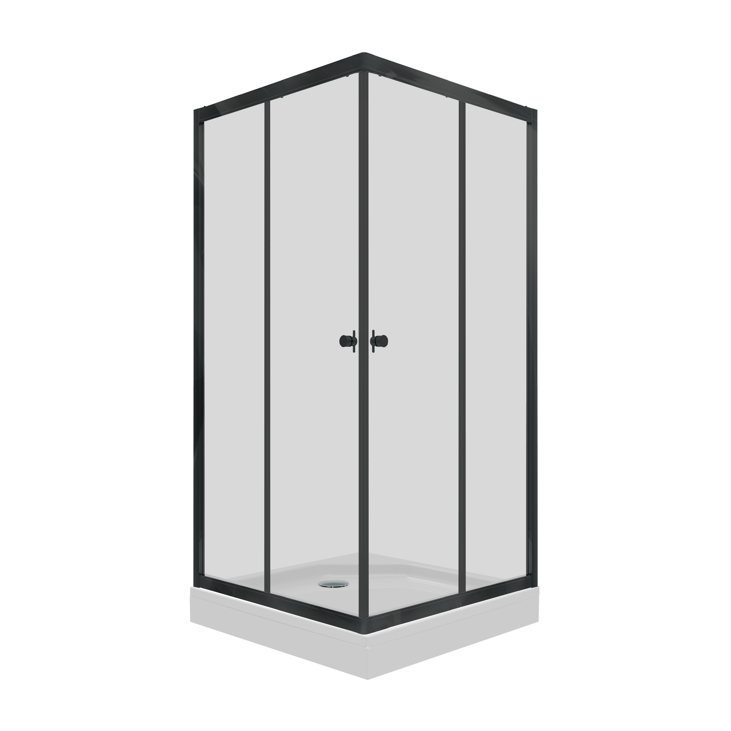Душевое ограждение ВЕНТА-БЛЭК 900х900 квадрат, стекло прозрачное, профиль черный ТРИТОН (2 места+сифонD90мм)