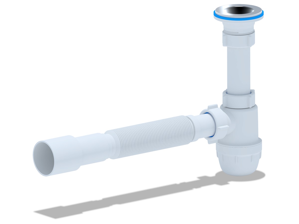 Сифон для умывальника 1"1/4х32 бутылочный, нержавеющий выпуск, гофрированный слив 32*32*40/50 в комплекте АНИ пласт