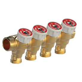 Сантехнический коллектор 3/4"x1/2"/3, сборный, с отсечными вентилями и с отводами с наружной резьбой, межосевое расстояние 35мм GIACOMINI