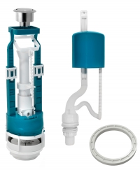 Арматура к бачку ИНКОЭР нижний подвод 1/2, d=40 (1-режимный кнопочный универсальный механизм слива "СБ1" в комплекте с нижним наполнительным клапаном НпрН (противодавления), кнопка цвета Хром)