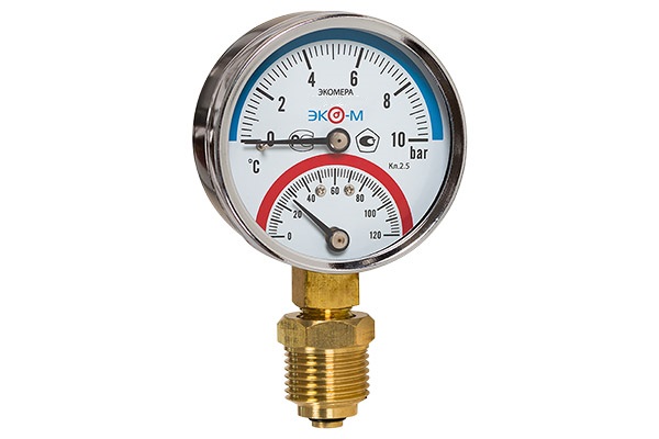Термоманометр МД04-80мм, 0..1МПа, 0..120С, G1/4 с переходником на G1/2 радиальный