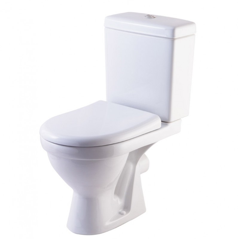 Унитаз-компакт "Неро Люкс" белый г.Киров, козырьковый, горизонтальный выпуск, ниж.подвод,хром.кнопка,жест.сид.,крепеж 630х360х815