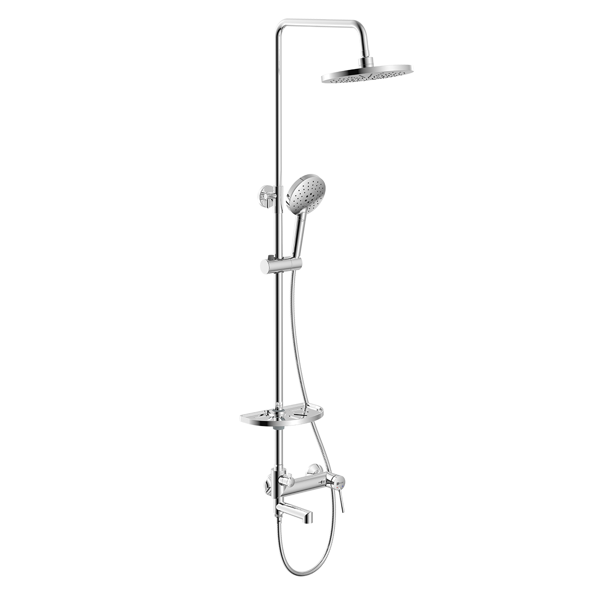 Душевая система LEMARK MINIMA со смесителем для ванны и душа с верхней душевой лейкой "Тропический дождь" и поворотным изливом 123 мм, хром