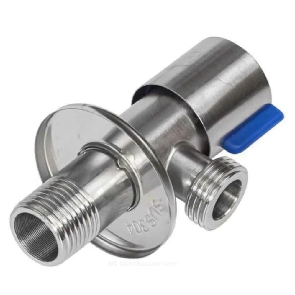 Кран угловой 1/2х1/2 нерж., с наружней резьбой, кран-букса, с отражателем