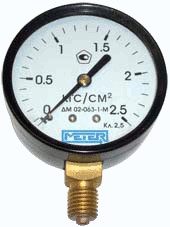 Манометр ДМ 02-063-1-М, диапазон 0...16 кгс/см2, класс точности 1,5,корпус стальной, диаметр 63мм, механизм латунь, штуцер радиальный М12х1,5, max температура измеряемой среды +120С