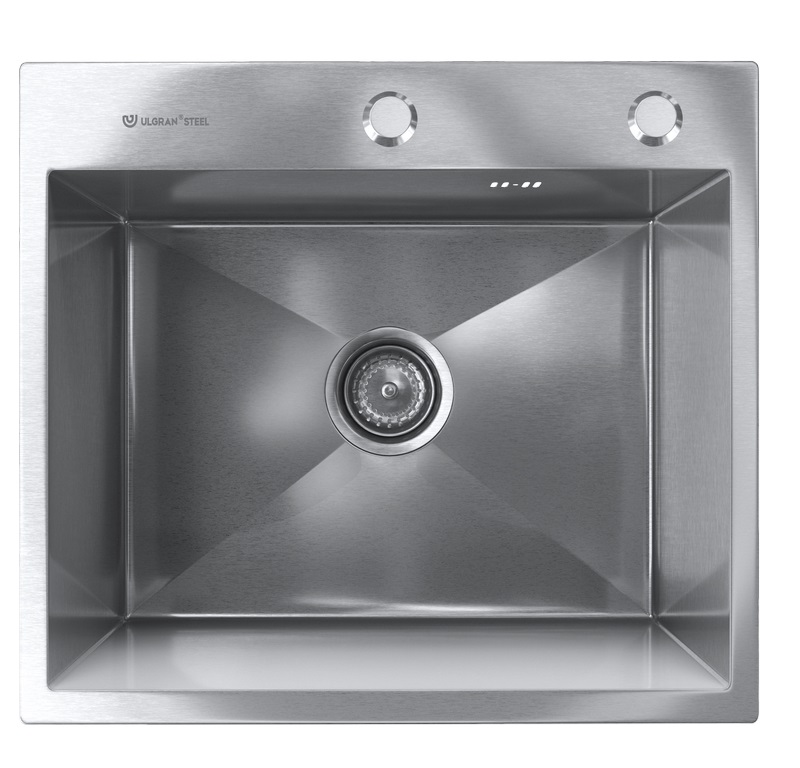 Мойка врезная ULGRAN steel 500х450х210*1,2 брашированная сталь, сливная арматура, коландер, дозатор