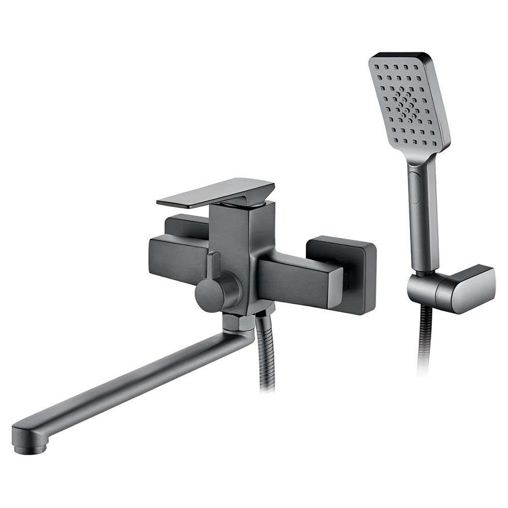 Смеситель для ванны универсальный с плоским изливом 350 мм, дивертор с керамическими пластинами, графит Accoona A71124AT