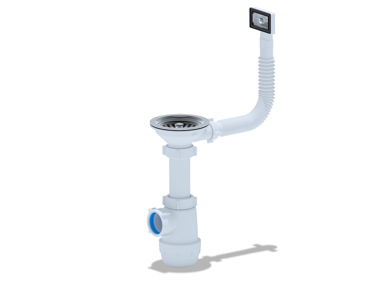 Сифон для мойки с нерж.выпуском 3 1/2"*40 с гибким прямоугольным переливом, бутылочный АНИ пласт