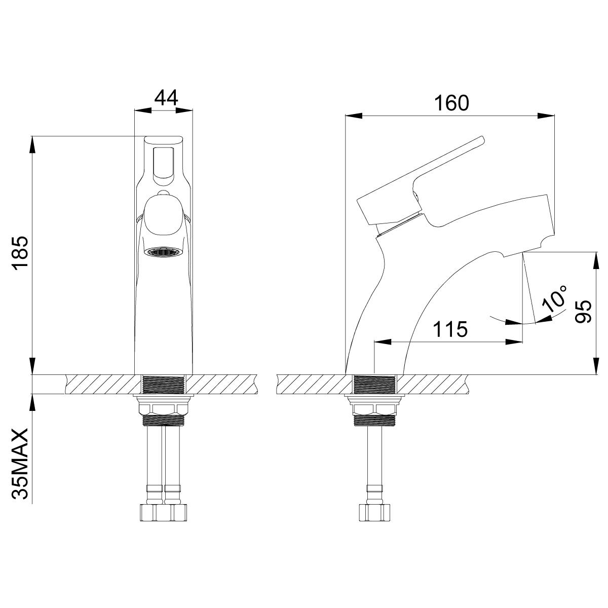 Смеситель для умывальника одноручный монолитный, картридж 35мм, RoSSinka SILVERMIX