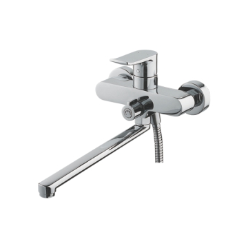 Смеситель для ванны универсальный с плоским изливом 350 мм, дивертор с керамическими пластинами, хром Accoona A71129