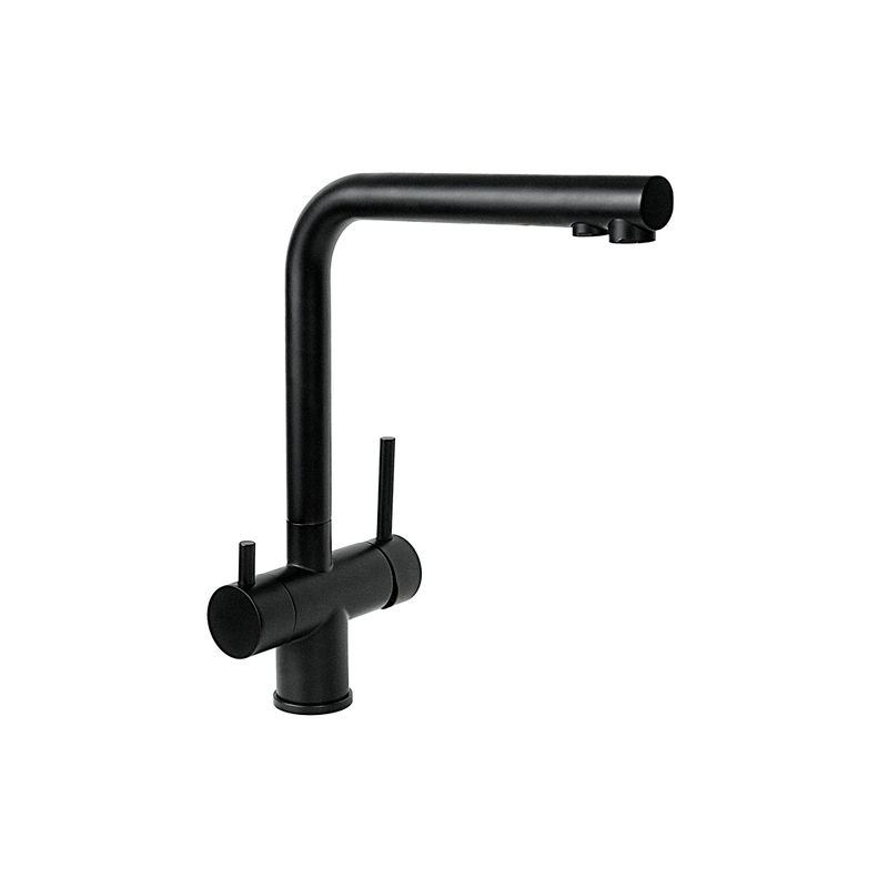 Смеситель для мойки с высоким изливом, с подключением фильтра, черный, Д77