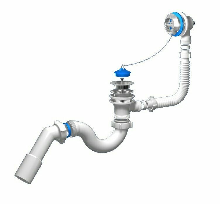 Сифон для ванны 1"1/2х40, пластиковый выпуск, гофрированный слив 40/50 в комплекте