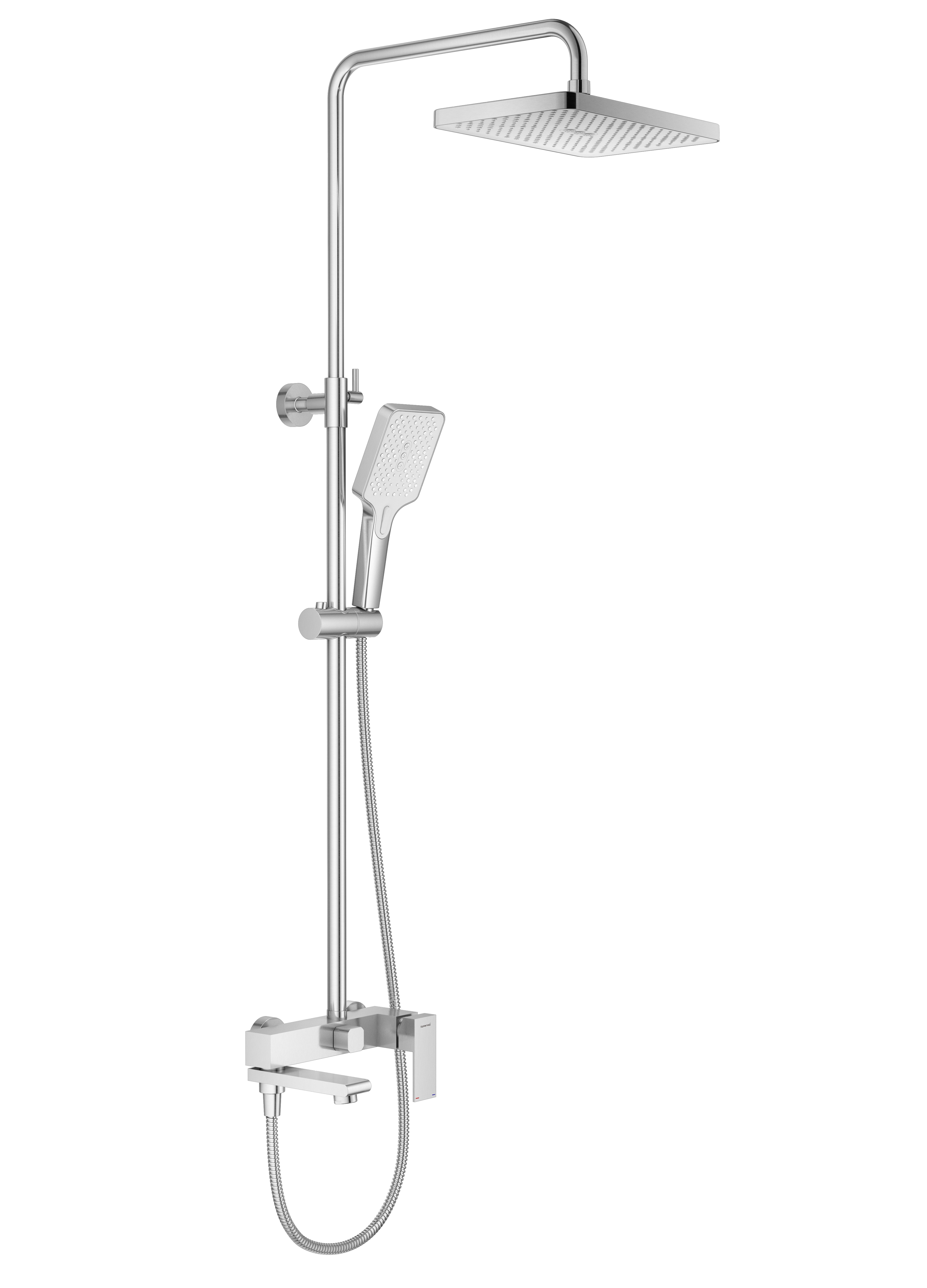 Душевая система SPLENKA САТИН со смесителем для ванны с верхней душевой лейкой "Тропический дождь", поворотный излив