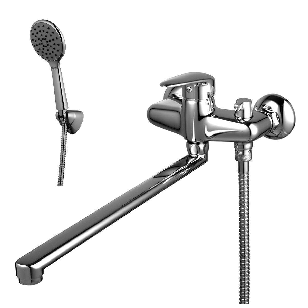 Смеситель LEMARK PRAMEN для ванны универсальный с плоским изливом 350мм, боковой дивертор с керамич. пластинам, с аксессуарами, хром