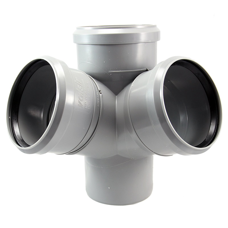 Крестовина двухплоскостная 110*110*110/67 серая безнапорная для внутренней канализации