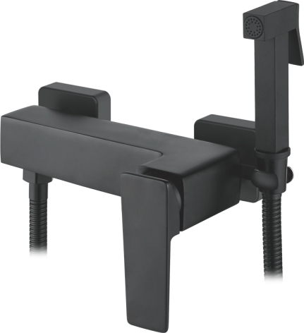 Смеситель для биде, настенный с гигиенической лейкой, черный Accoona A32124F