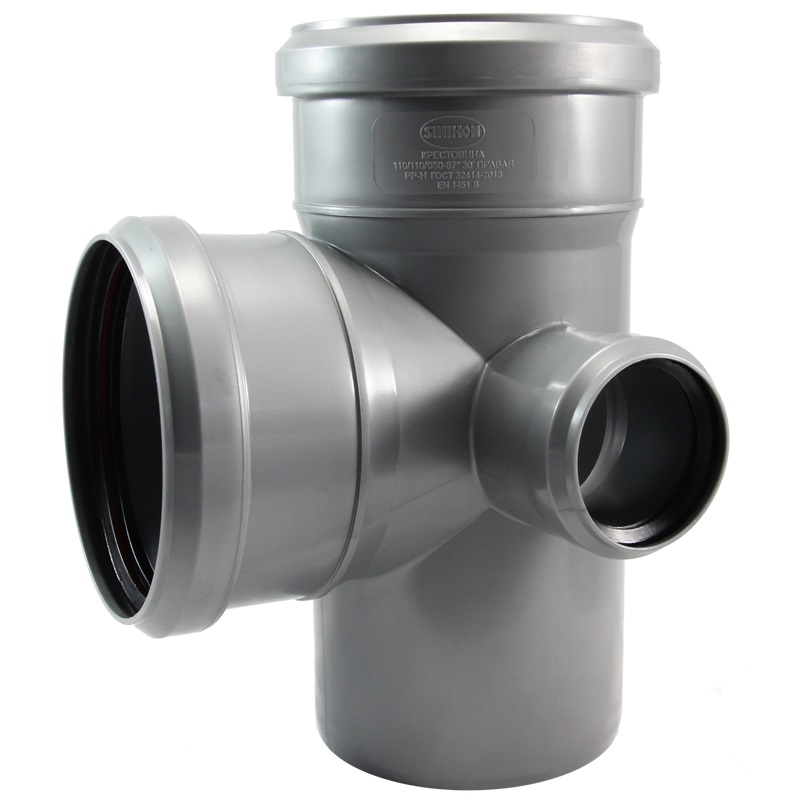 Крестовина правая двухплоскостная 110*110*50/87 серая безнапорная для внутренней канализации