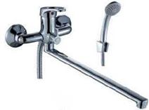 Смеситель для ванны одноручный с плоским изливом 350мм, дивертор с керамическими пластинами, картридж 35мм, RoSSinka SILVERMIX