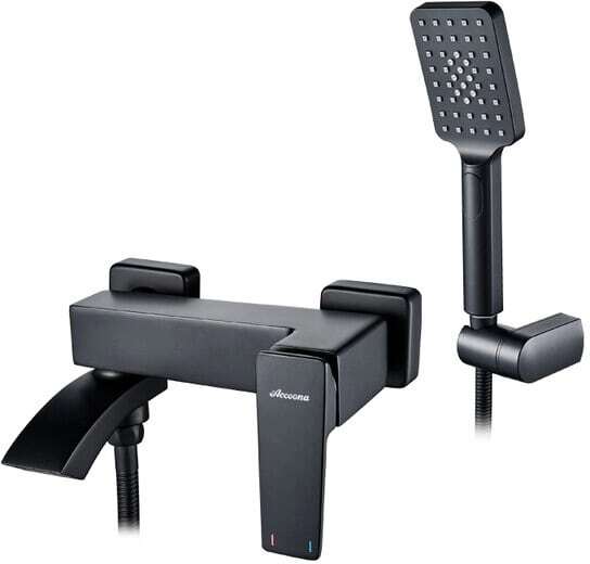 Смеситель для ванны, короткий поворотный излив со встроенным переключателем, 3-реж.лейка, черный Accoona A63124F