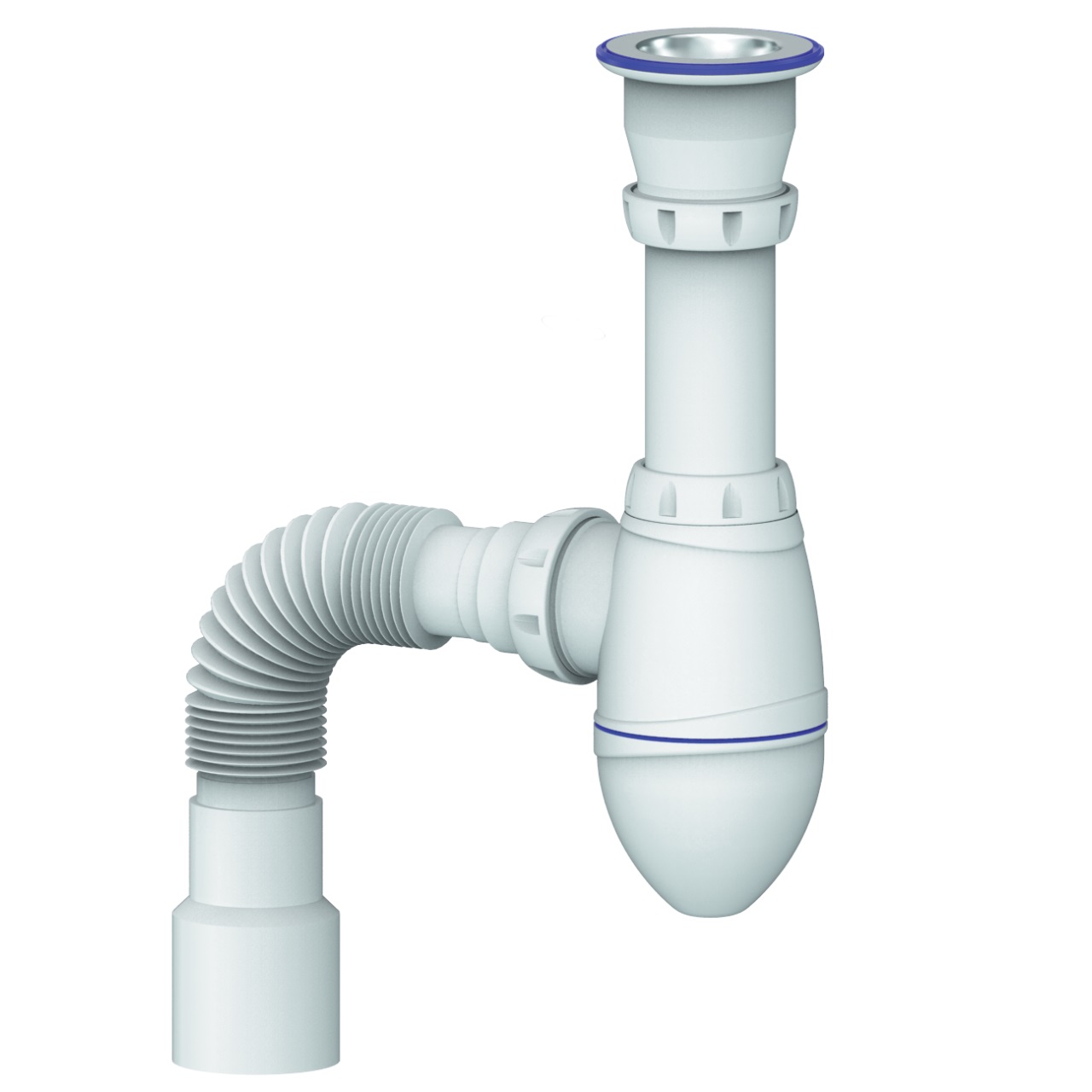 Сифон для раковины, с нержавейщей чашкой, прикручивающимся выпуском 1 1/2, винтом 6*80мм и гофрой 40х40/50 Unicorn