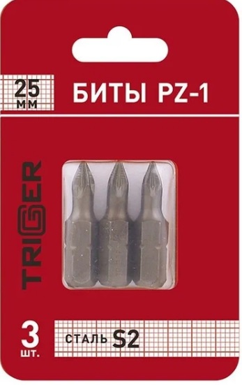 Биты профессиональные 1/4" тип C сталь CrMo, PZ-1x25 мм (блистер уп.3шт) TRIGGER Profi 84963