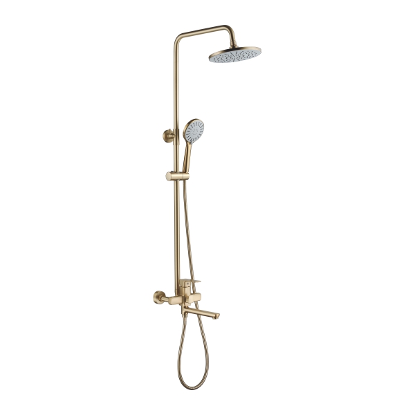 Душевая система со смесителем для душа с верхней душевой лейкой "Тропический дождь", 3-функциональной лейкой и поворотным изливом, золотой сатин Accoona A83126AW