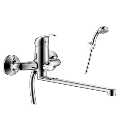 Смеситель для ванны одноручный с плоским изливом 350мм, дивертор с керамическими пластинами, картридж 35мм, RoSSinka SILVERMIX