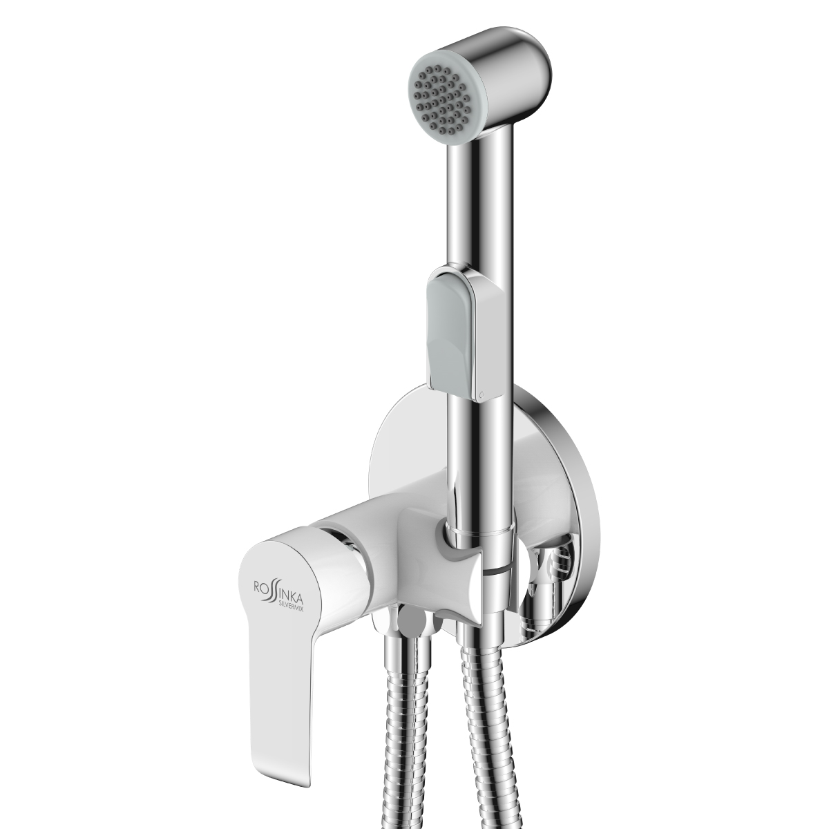 Смеситель для биде одноручный, с гигиеническим душем, встраиваемый, картридж 25мм, хром/белый RoSSinka SILVERMIX