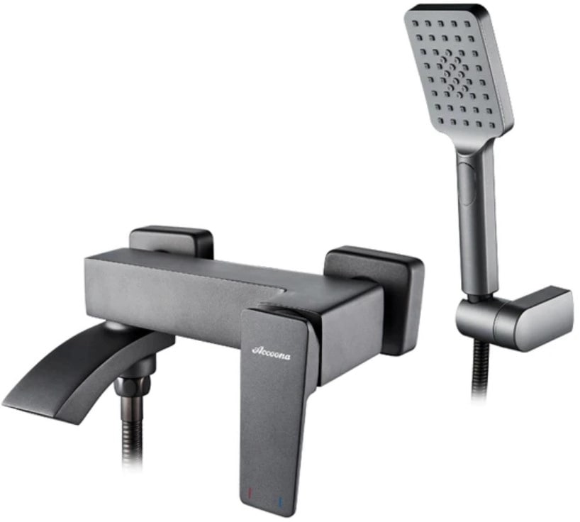 Смеситель для ванны, короткий поворотный излив со встроенным переключателем, 3-реж.лейка, графит Accoona A63124AT