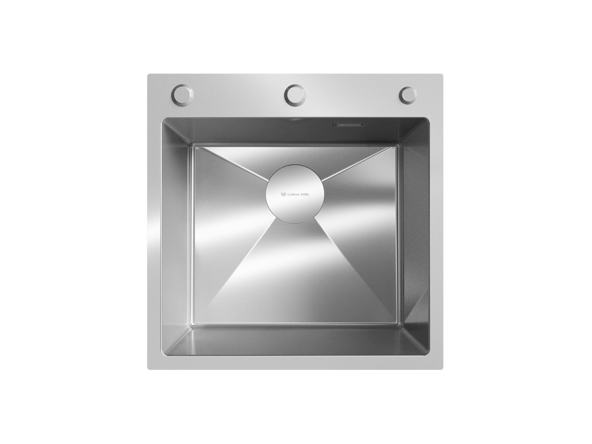 Мойка врезная ULGRAN steel 500х500х210*1,2 брашированная сталь AISI 304 с PVD-покрытием, сливная арматура, клапан-полуавтомат, коландер, дозатор