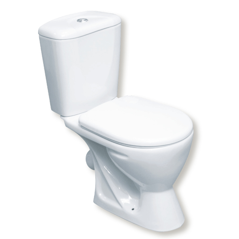 Унитаз-компакт "Поло" белый г.Киров, козырьковый, косой выпуск, ниж.подвод,хром.2-кнопка,жест.сид.,крепеж 600х370х800