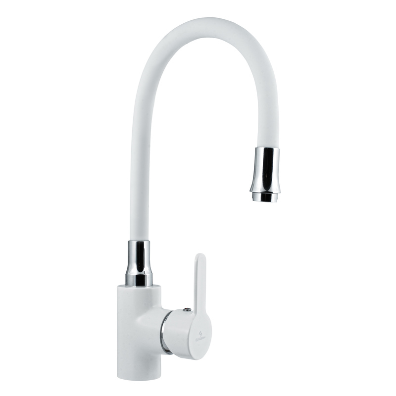 Смеситель для мойки с высоким изливом из силикона, одноручный, белый, Ф26