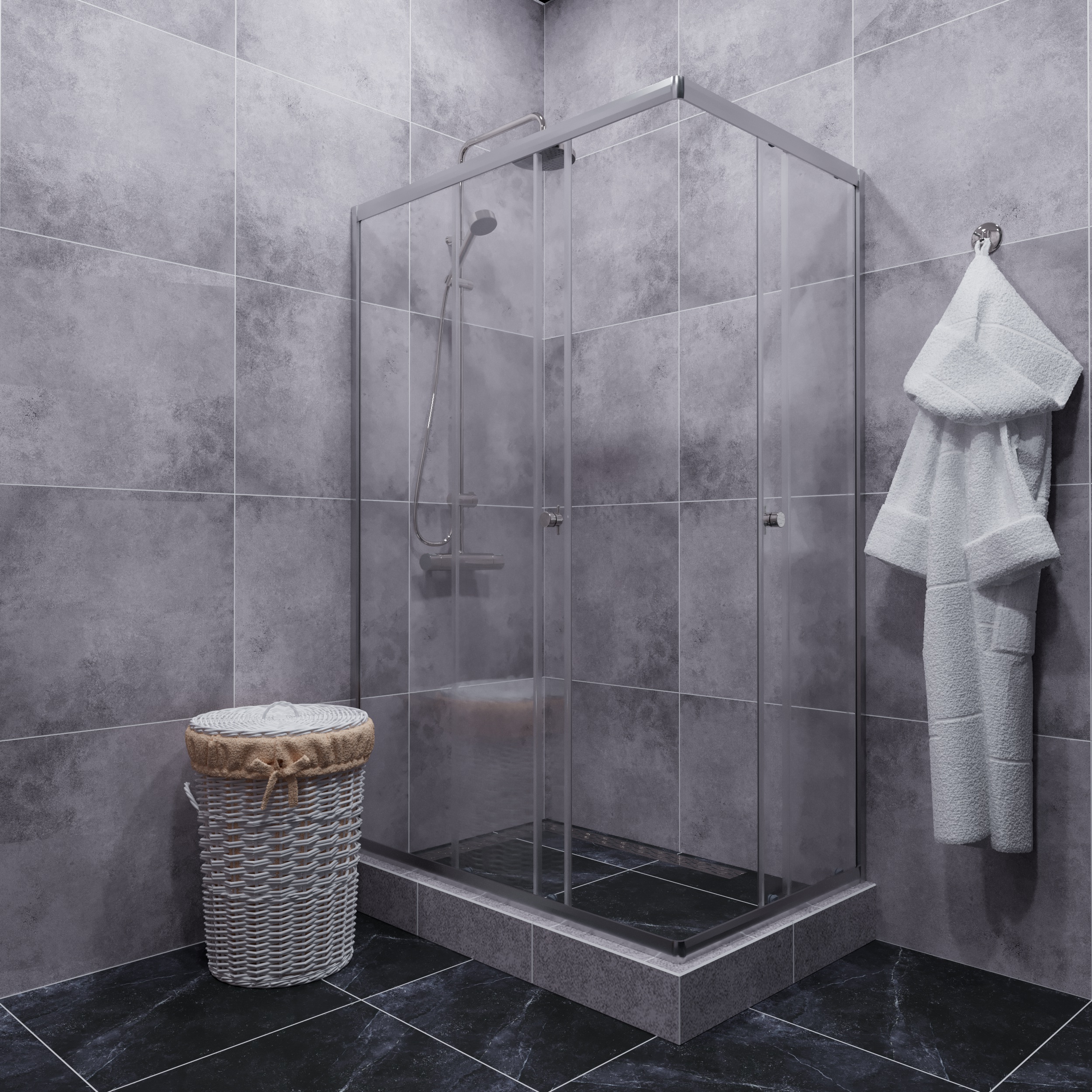 Душевое ограждение ВЕНТА-ХРОМ А1 1200х800 прямоугольный низкий поддон, стекло Прозрачное, профиль хром ТРИТОН (ограждение/2места+сифон D90мм)