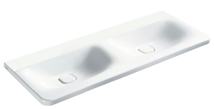 "Тоник II" умывальник двойной 1200мм, 2 отверстия под смесители, керамическая накладка слива (2 шт. в комплекте) Ideal Standard