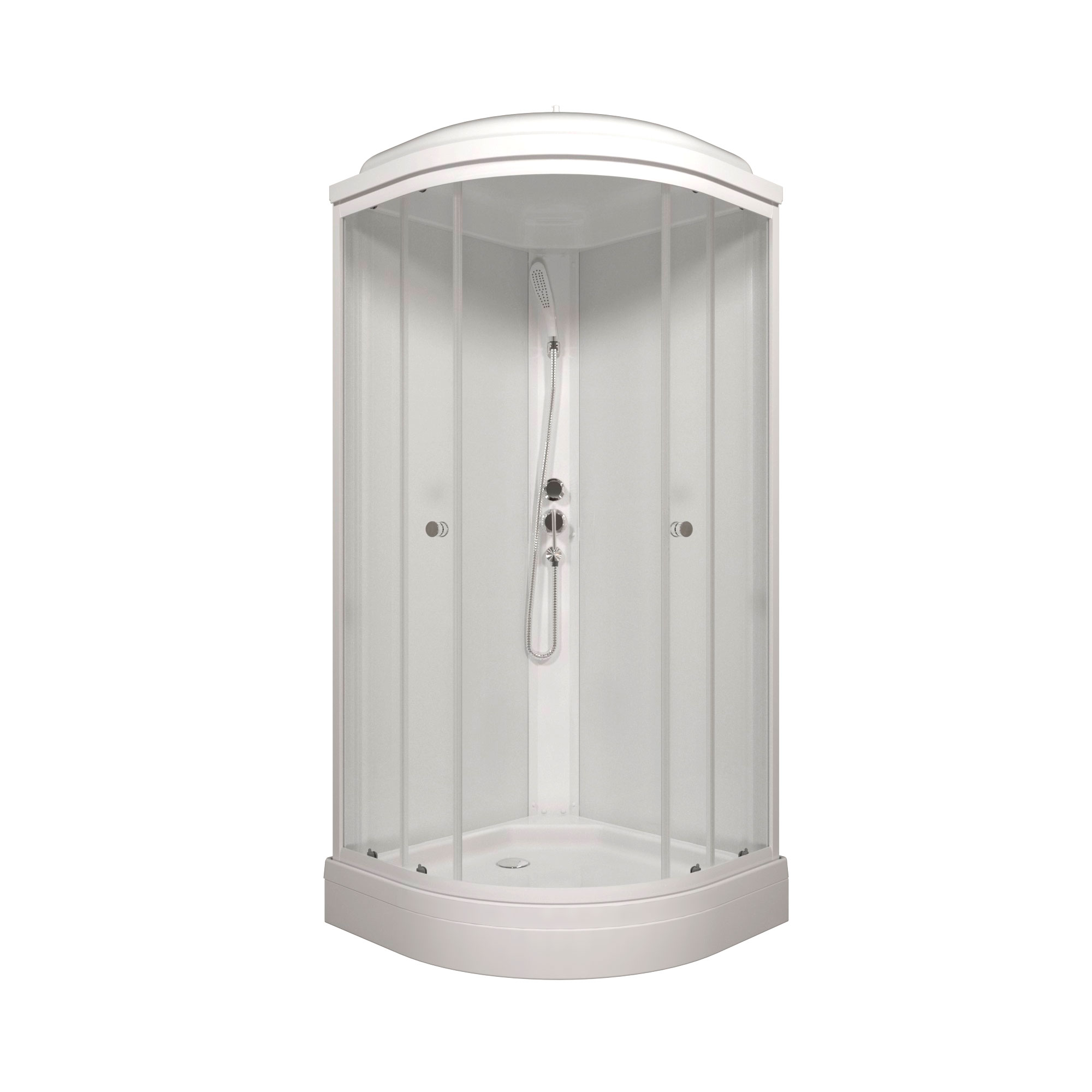 Душевая кабина ЭКСТРА А3 880х880 полукруглый низкий поддон с бортом, профиль белый, ДН4 ТРИТОН (кабина/7мест+сифон D50мм)