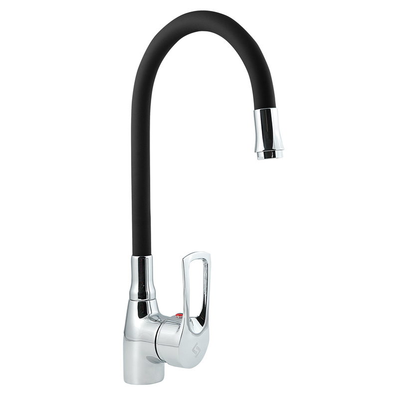 Смеситель для мойки с высоким черным изливом из силикона, Ц2Ч