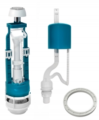 Арматура к бачку ИНКОЭР нижний подвод 1/2, d=40 (1-режимный кнопочный универсальный механизм слива "СБкпм" в комплекте с нижним наполнительным клапаном НпрН (противодавления), кнопка цвета Хром)