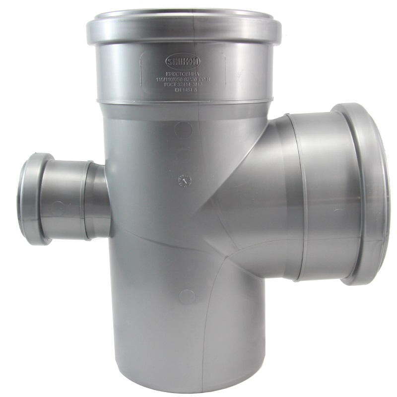 Крестовина одноплоскостная 110*110*50/87 серая безнапорная для внутренней канализации