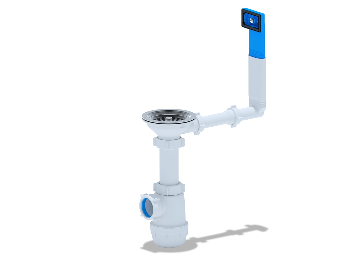 Сифон для мойки с нерж.выпуском 3"1/2 с жестким прямоугольным переливом, бутылочный АНИ пласт