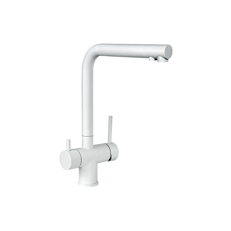 Смеситель для мойки с высоким изливом, с подключением фильтра, белый Д76
