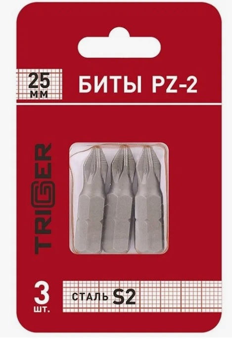 Биты профессиональные 1/4" тип C сталь CrMo, PZ-2x25 мм (блистер уп.3шт) TRIGGER Profi 84964