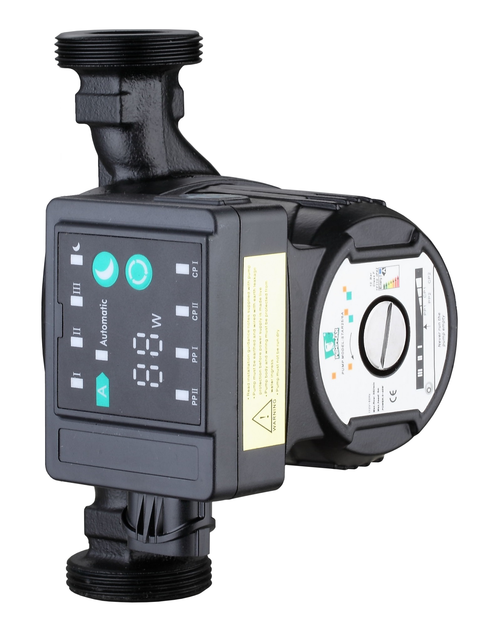 Циркуляционный насос PUMPMAN STAR25/6A-130 энергосберегающий на постоянных магнитах с частотным регулированием и автоматической настройкой (5-22Вт, 6м, 55л/мин, 130мм, гайки и кабель)