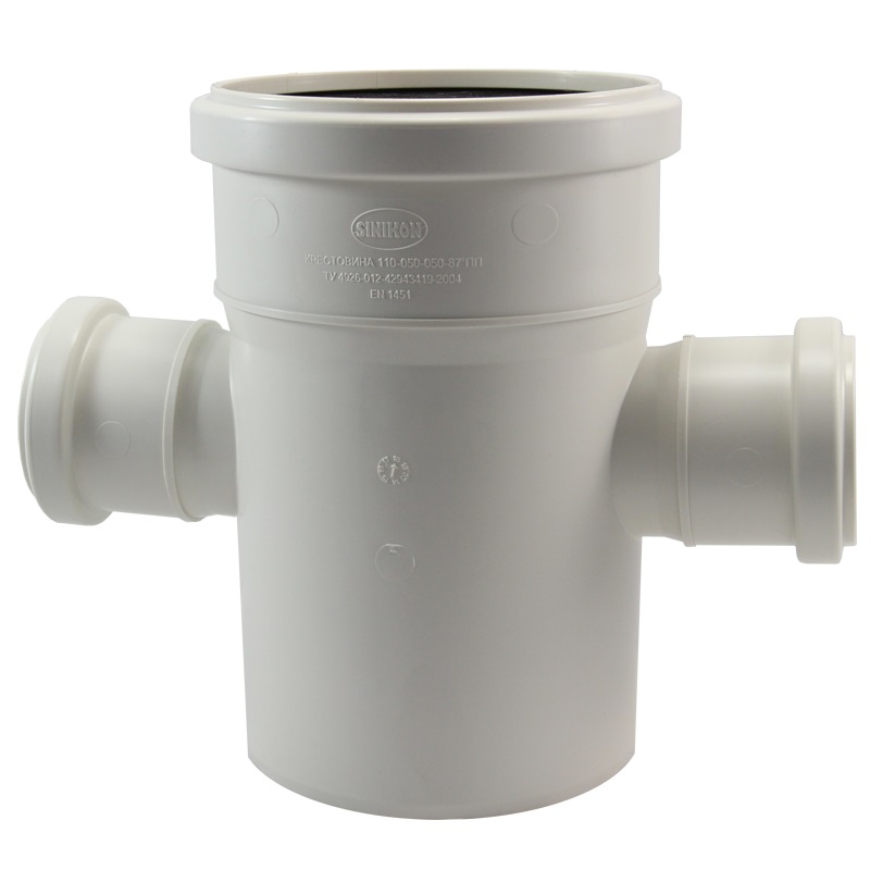 КОМФОРТ Крестовина одноплоскостная D110*050*050/87 с пониженным уровнем шума белая безнапорная для внутренней канализации