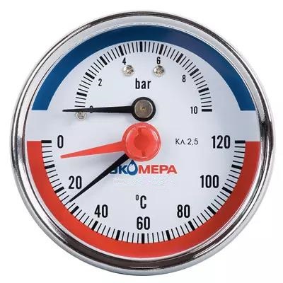 Термоманометр МД04-80мм, 0..1МПа, 0..120С, G1/4 с переходником на G1/2 осевой