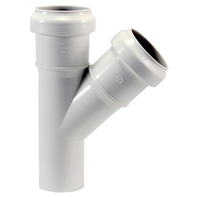 КОМФОРТ Тройник D050*050*45 с пониженным уровнем шума белый безнапорный для внутренней канализации