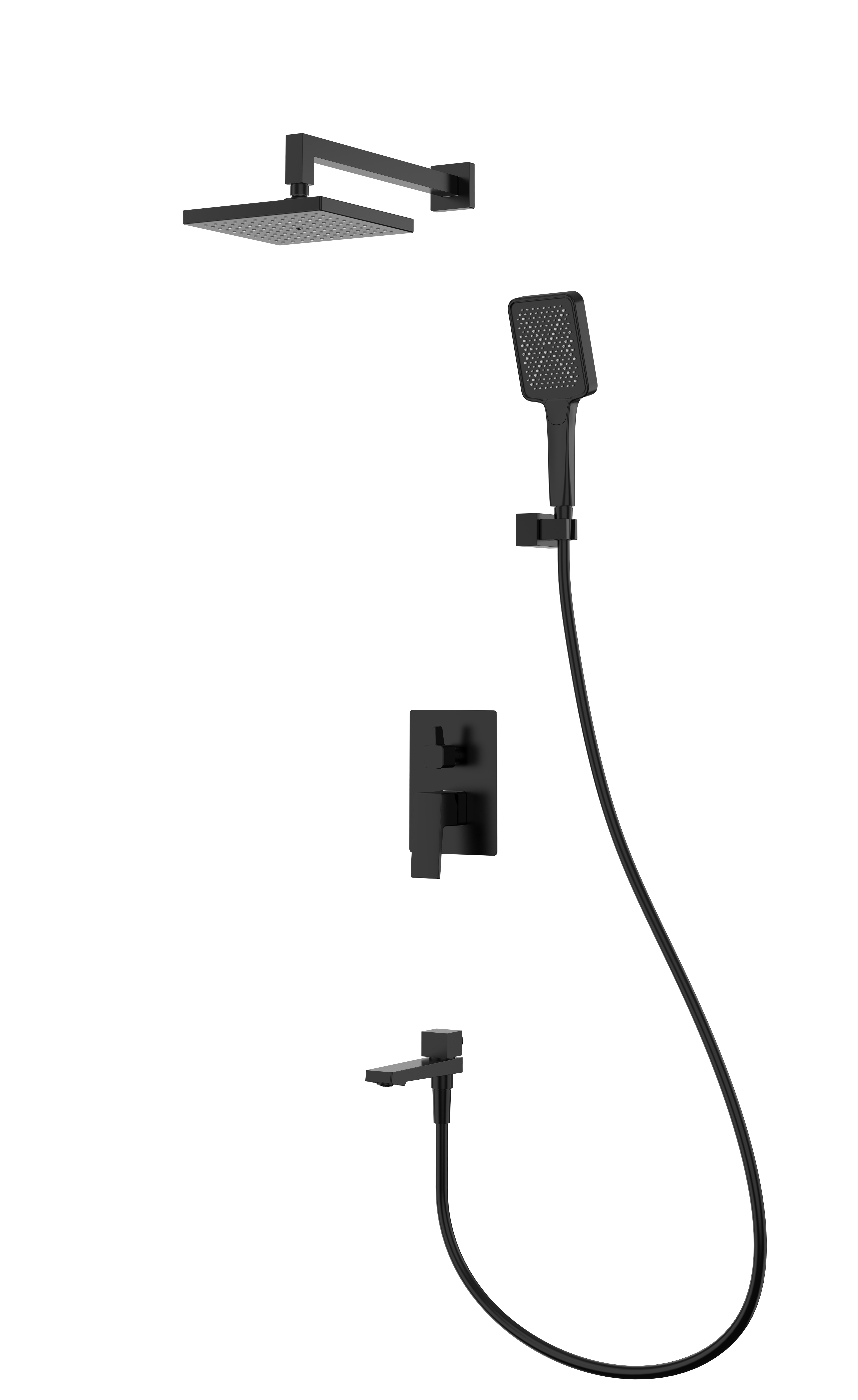 Смеситель SPLENKA ЧЕРНЫЙ S01.27.06 для ванны и душа встраиваемый с дополнительной 3-функциональной лейкой