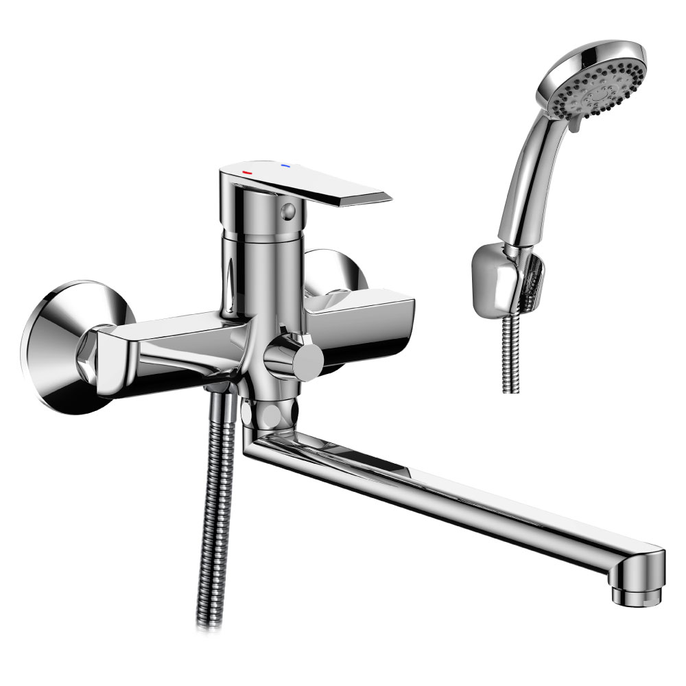 Смеситель для ванны одноручный с плоским изливом 350мм, картридж 35мм, RoSSinka SILVERMIX