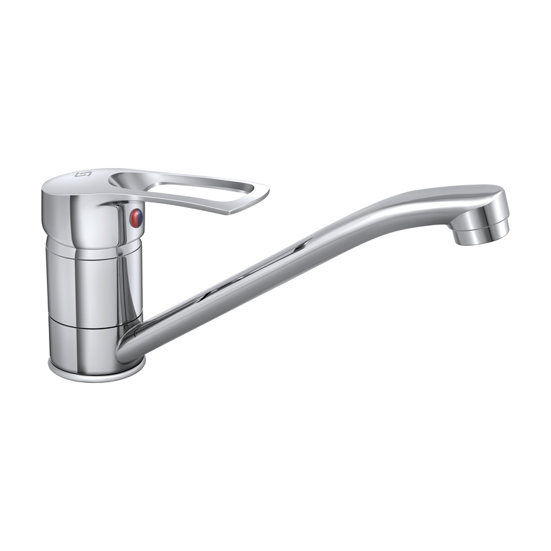 Смеситель для мойки с длинным изливом, одноручный, без гибкой подводки, хром, Ц21