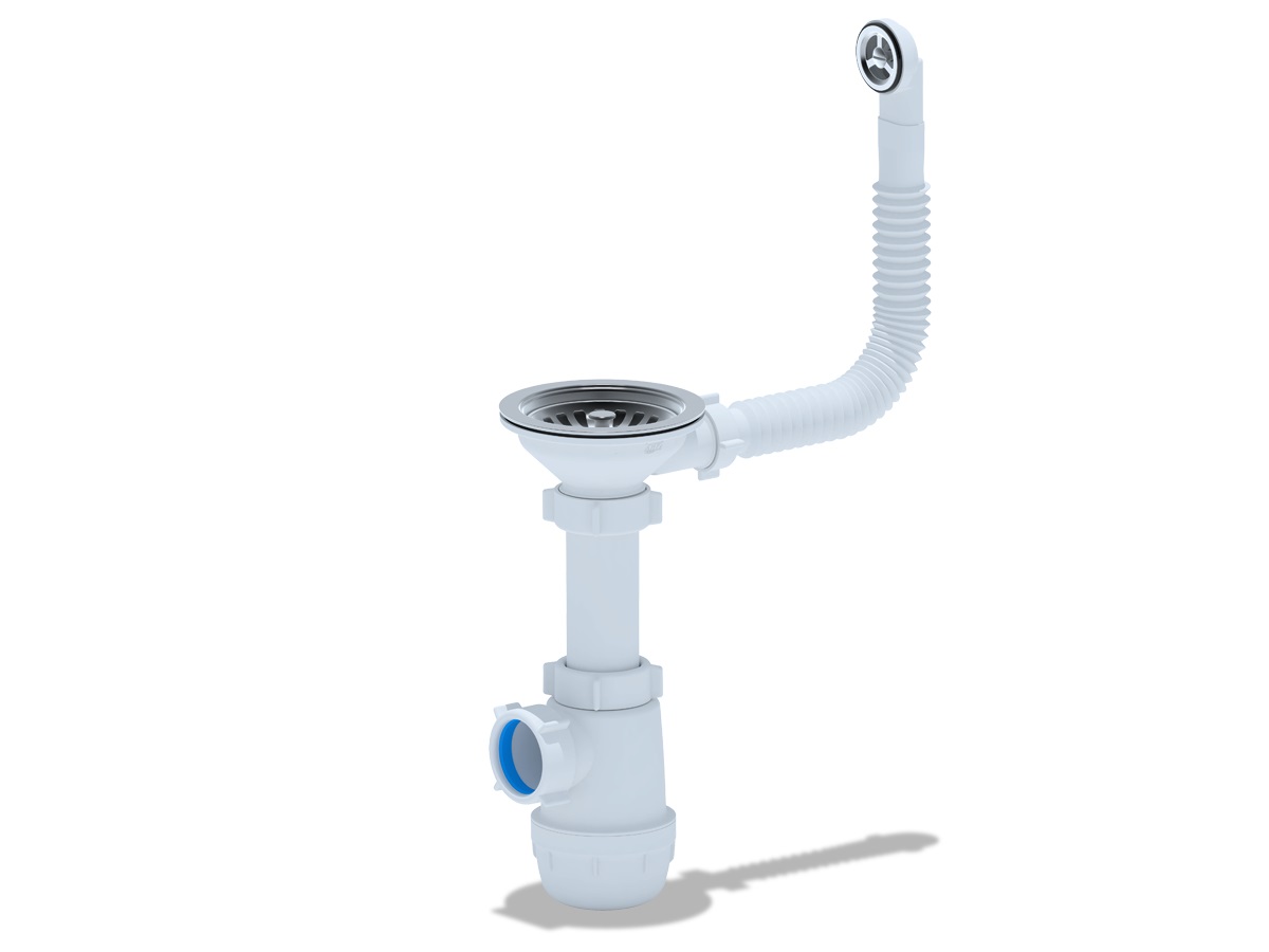 Сифон для мойки с нерж.выпуском 3"1/2 с круглым гибким переливом, бутылочный АНИ пласт